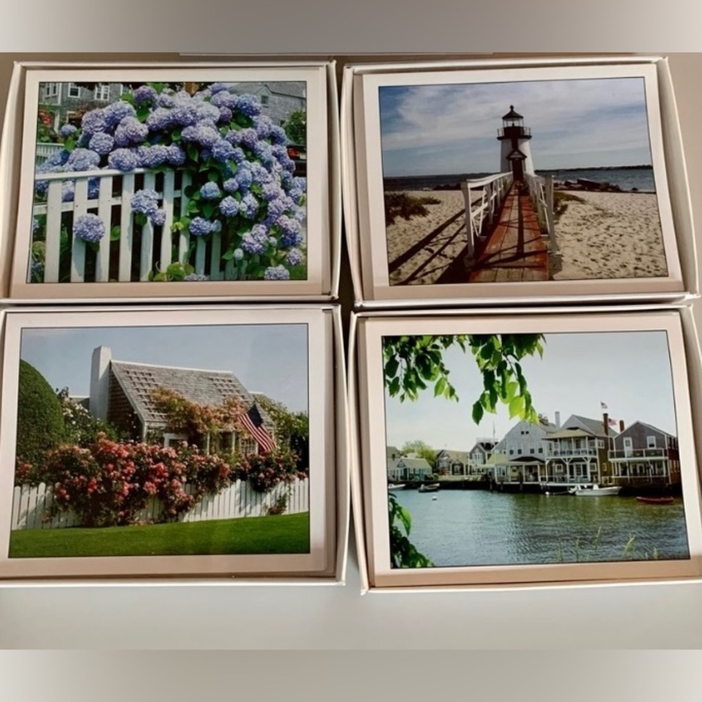 4 BOXES of 8 NANTUCKET Blank Note Cards- -2 of each print shown w/ envelopes
